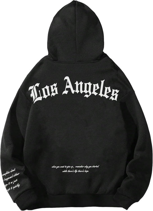 Men'S Graphic Hooded Sweatshirt Oversized Letter Print Casual Hoodie Pullover