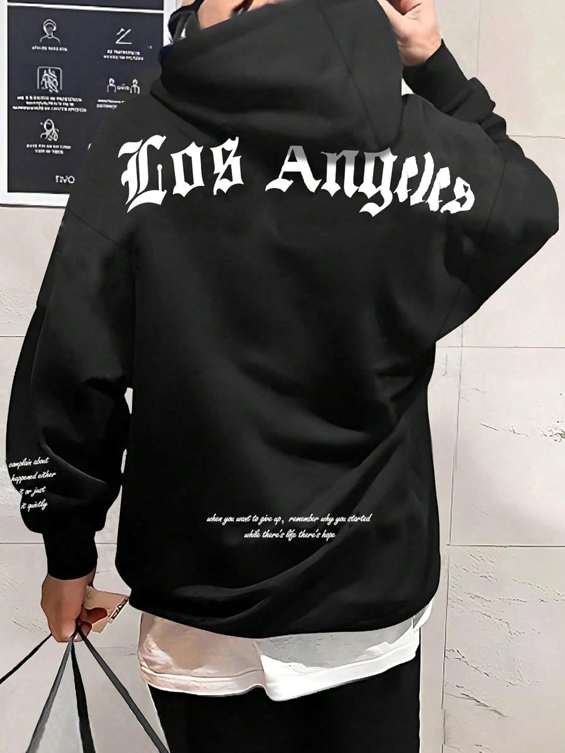 Men'S Graphic Hooded Sweatshirt Oversized Letter Print Casual Hoodie Pullover